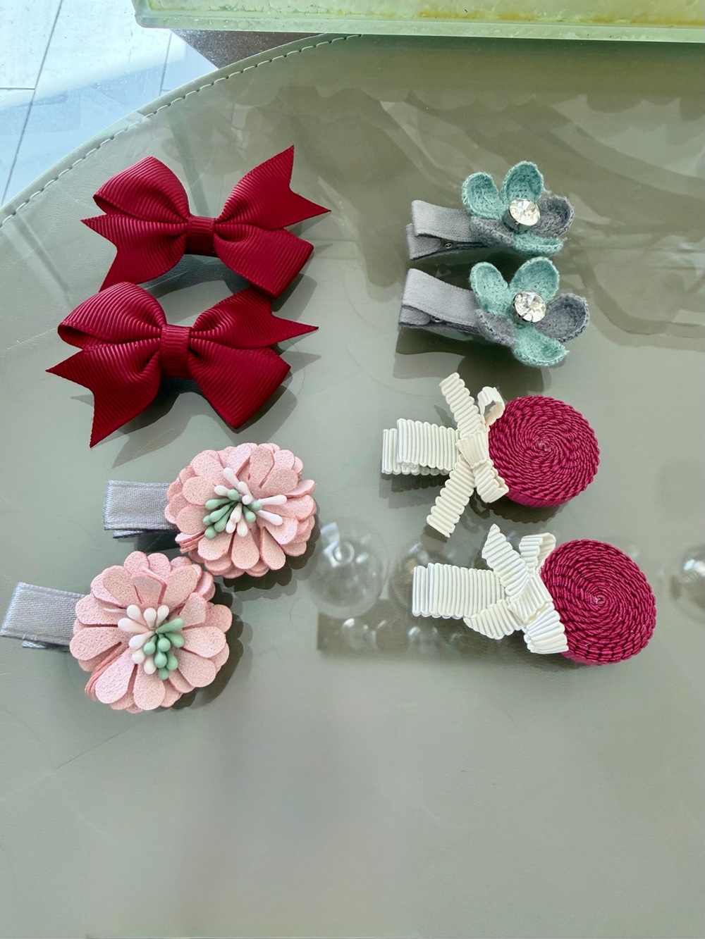 Mixed Girls Hair Clip Set in Burgundy, Pink, Mint & Ivory
